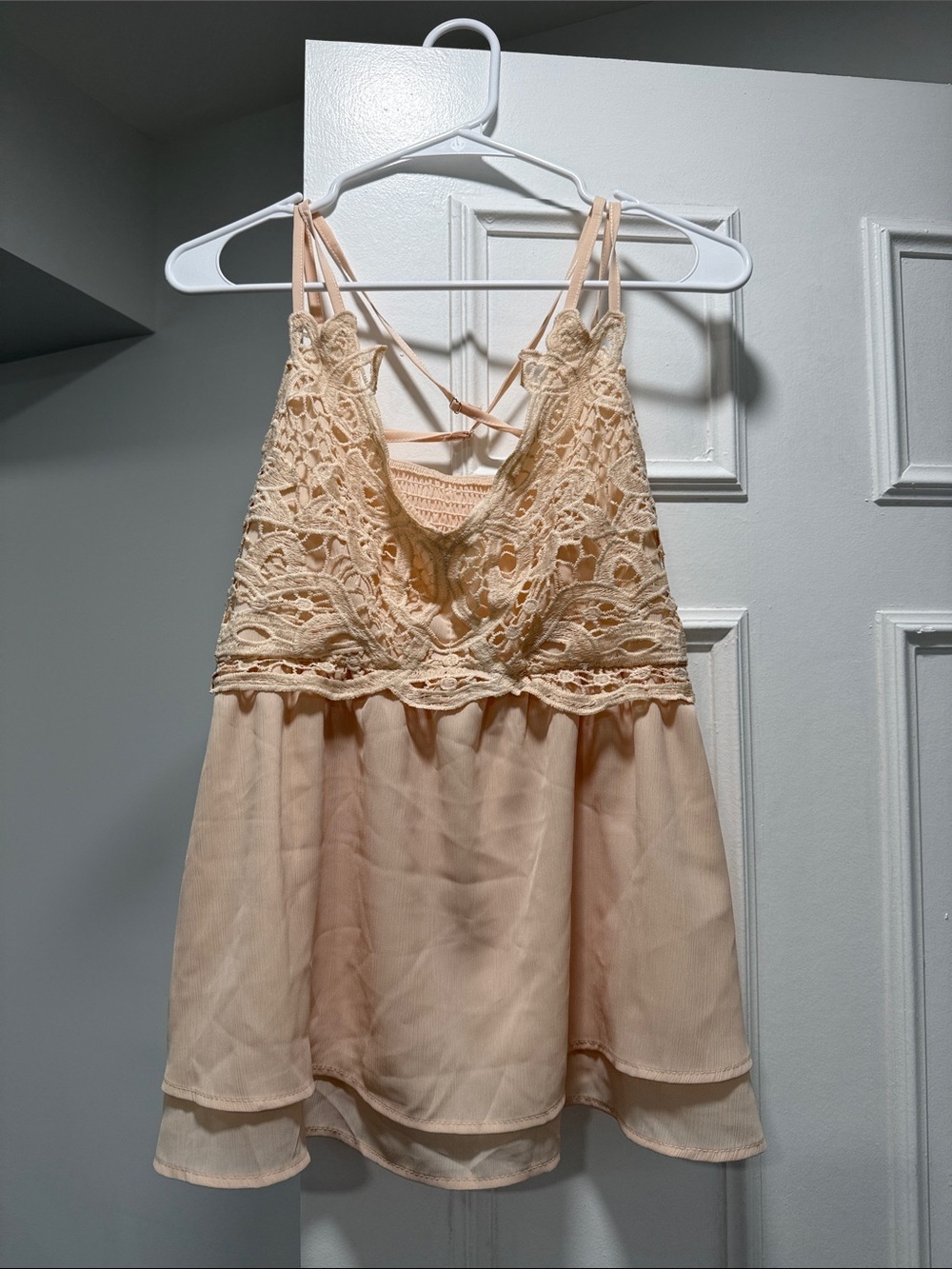 Peach Lace-Front Camisole Tank Top